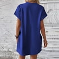 thumbnail image 4 of MaFYtyTPR Women's Summer T-Shirt Dresses Casual Fashion Crew Neck Rolled Short-Sleeve Loose Solid Color Dress Blue L, 4 of 5