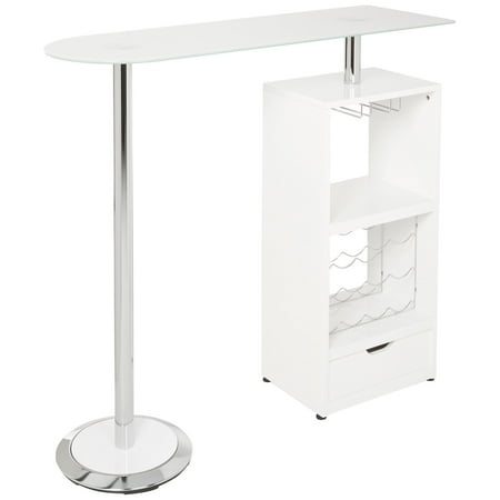 Rotabin Revolving Shelves - Simple Relax Contemporary Revolving Bar Table Wine Rack Shelf Stemware Storage 1 Drawer White
