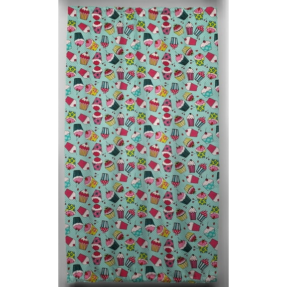 Teal Cupcake French Door Curtain Panel with Tie Back (Unlined)