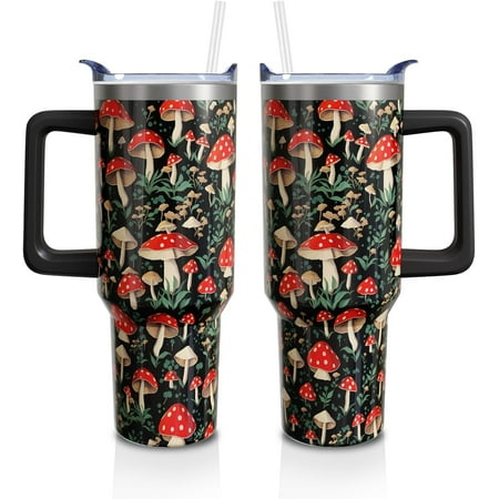 

JUSIP mushroom Gifts Cup for Women Girls 40oz Tumbler with Handle and Straw Lid Stainless Steel Double Walled Insulated Mug Water Bottle Sun Flowers Floral Lover Birthday Gift Idea