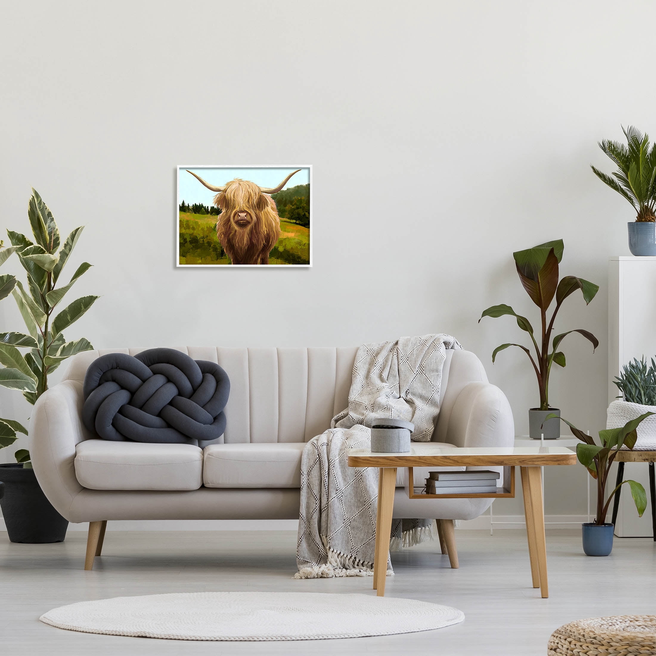 Stupell Industries Country Highland Cattle Grazing Painting White Framed Art Print Wall Art, Design by Ziwei Li