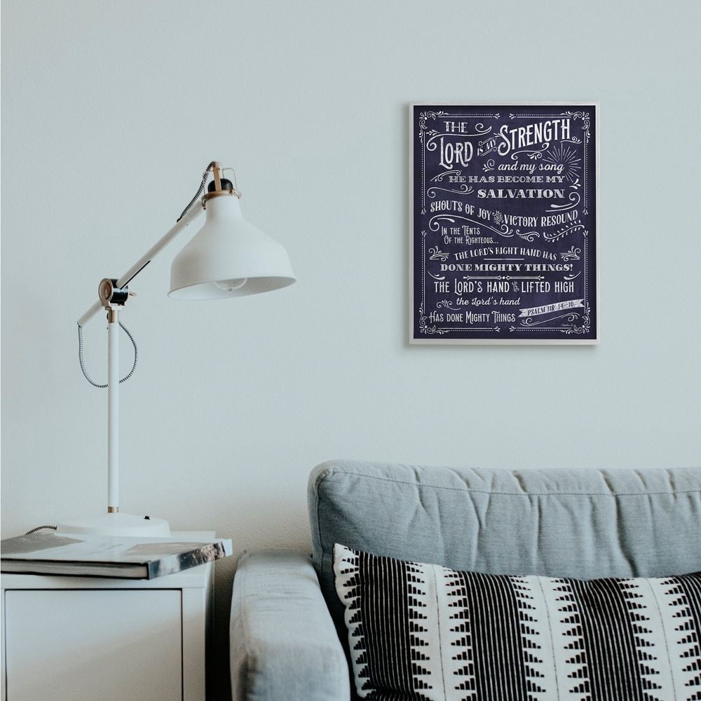 Stupell Industries Lord is My Strength Faith Based Psalm Text Blue White Designed by Mollie B.