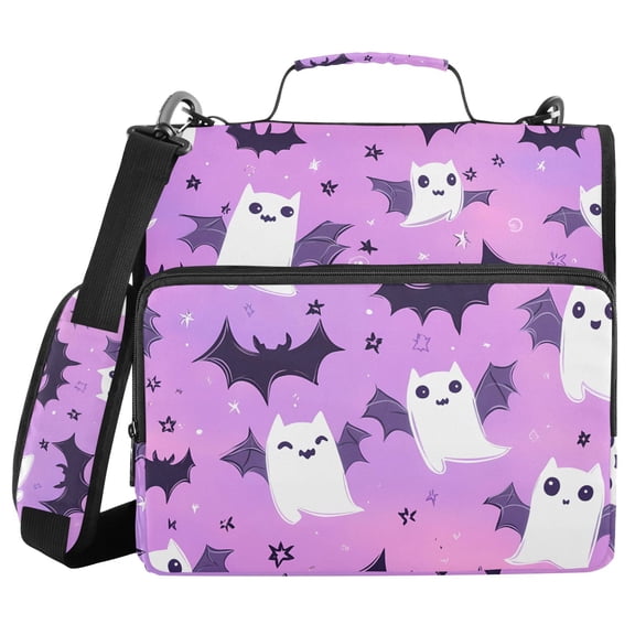 3 Ring Zipper Binder with Shoulder Strap Waterproof Trapper Keeper 2 Inch D-Ring 500 Sheets Capacity Adorable Cartoon Ghost Bat