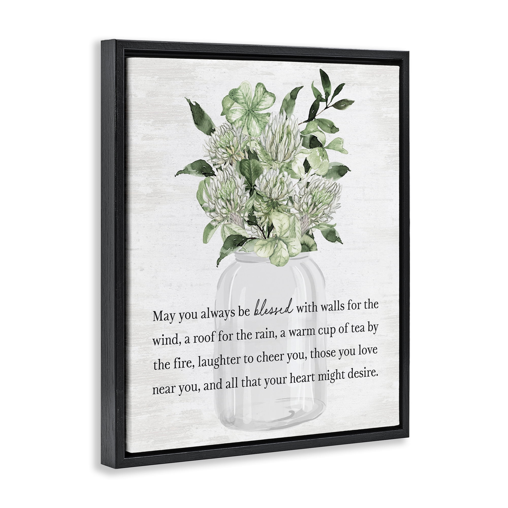 Stupell Industries Spring Floral Blessing Botanical & Floral Painting Black Floater Framed Canvas Art Print Wall Art, 17 x 21