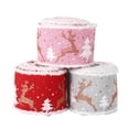 thumbnail image 3 of 1 Roll Christmas Pink Ribbons Wired Edge Wrapping Ribbons Thin Reindeer Christmas Tree Burlap Ribbon Tartan Ribbon for Christmas Tree Decor DIY Craft, 16.4Ft* 2.56Inch in Total, 3 of 3
