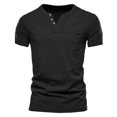 thumbnail image 2 of fatyb Mens Casual T-Shirts Summer Button V Neck Tee Pullover Solid Color Vacation Beach Tops with Pocket, 2 of 7