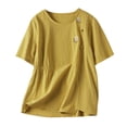 thumbnail image 2 of Hauts d'Été pour Femmes, Shorts pour Femmes, Haut à Manches Courtes en Coton et Lin Imprimé Col Rond, 2 of 7