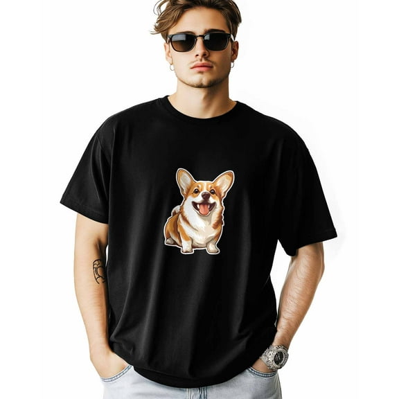 Men's T-Shirt Corgi Dog Cute Short Sleeve Casual Tee Classic Crew Neck T-Shirt for Men, L