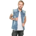 thumbnail image 4 of Men's Fashion Ripped Denim Vest Casual Sleeveless Biker Jean Jacket with Retro Lapel Design Mid Blue Large, 4 of 7