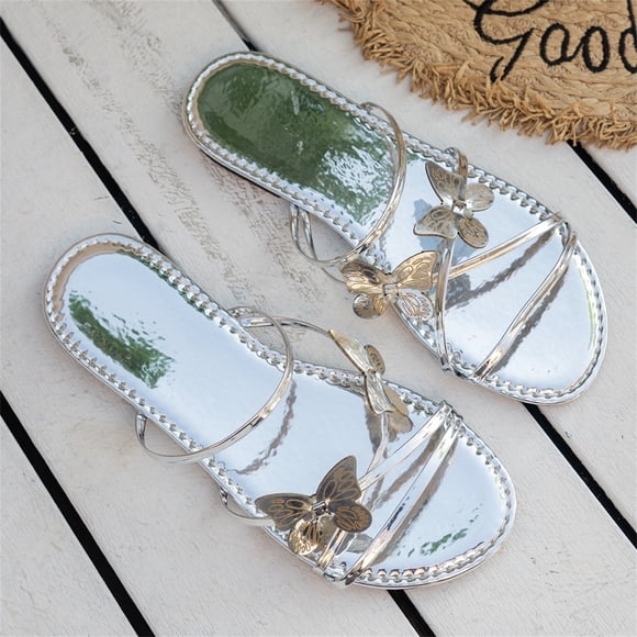 YOUYEDIAN Sandals Women Summer Walking Shoes 2026 Wide Slip on Non Slip Slippers Comfortable Open Toe Orthopedic Sandals (Silver)