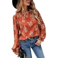 thumbnail image 6 of Borke Women's Floral Print Flounce Long Sleeve Mock Neck Work Blouses Tops, 6 of 10