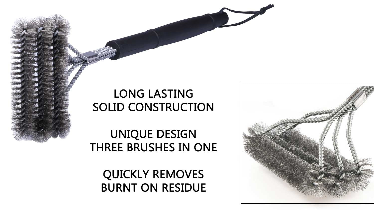 18-3 in 1 Metal Clip Grill Brush Provides Effortless 360° Cleaning for Weber Charcoal, Gas Grills