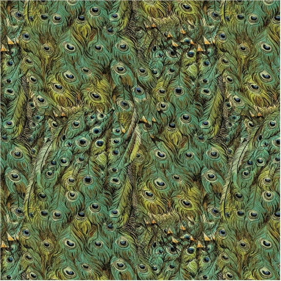 David Textiles Beautiful Peacock Green Feathers 100% Cotton Fabric sold by the yard