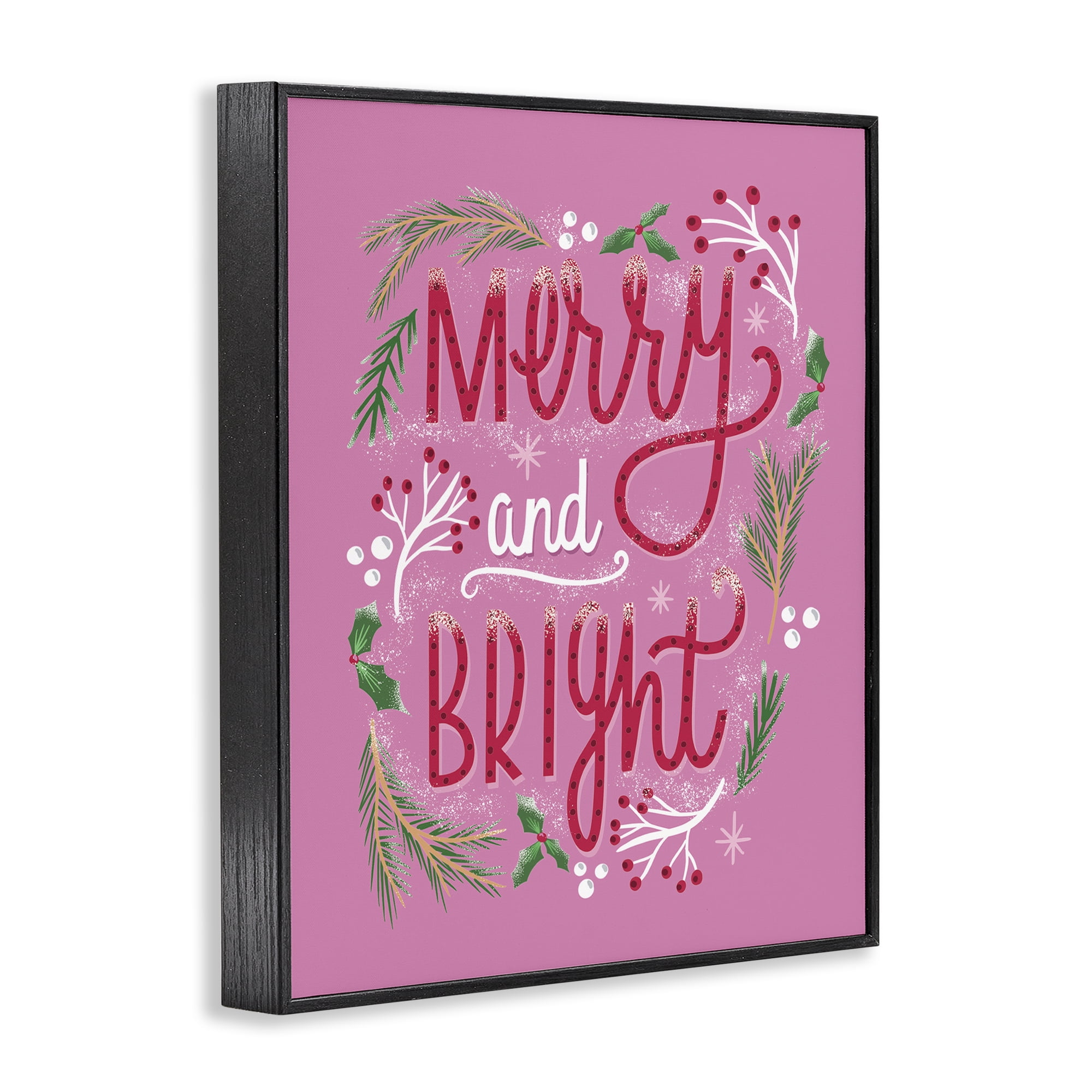 Stupell Industries Merry and Bright Pink Pine Holiday Painting Black Framed Art Prints Wall Art, 11 x 14