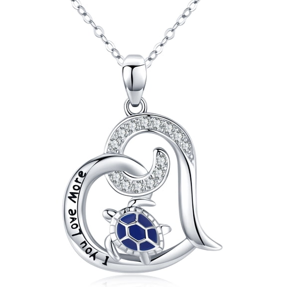 TANGPOET Turtle Heart Female Necklace 925 Sterling Silver Pendant Gifts for Women Mom Mothers