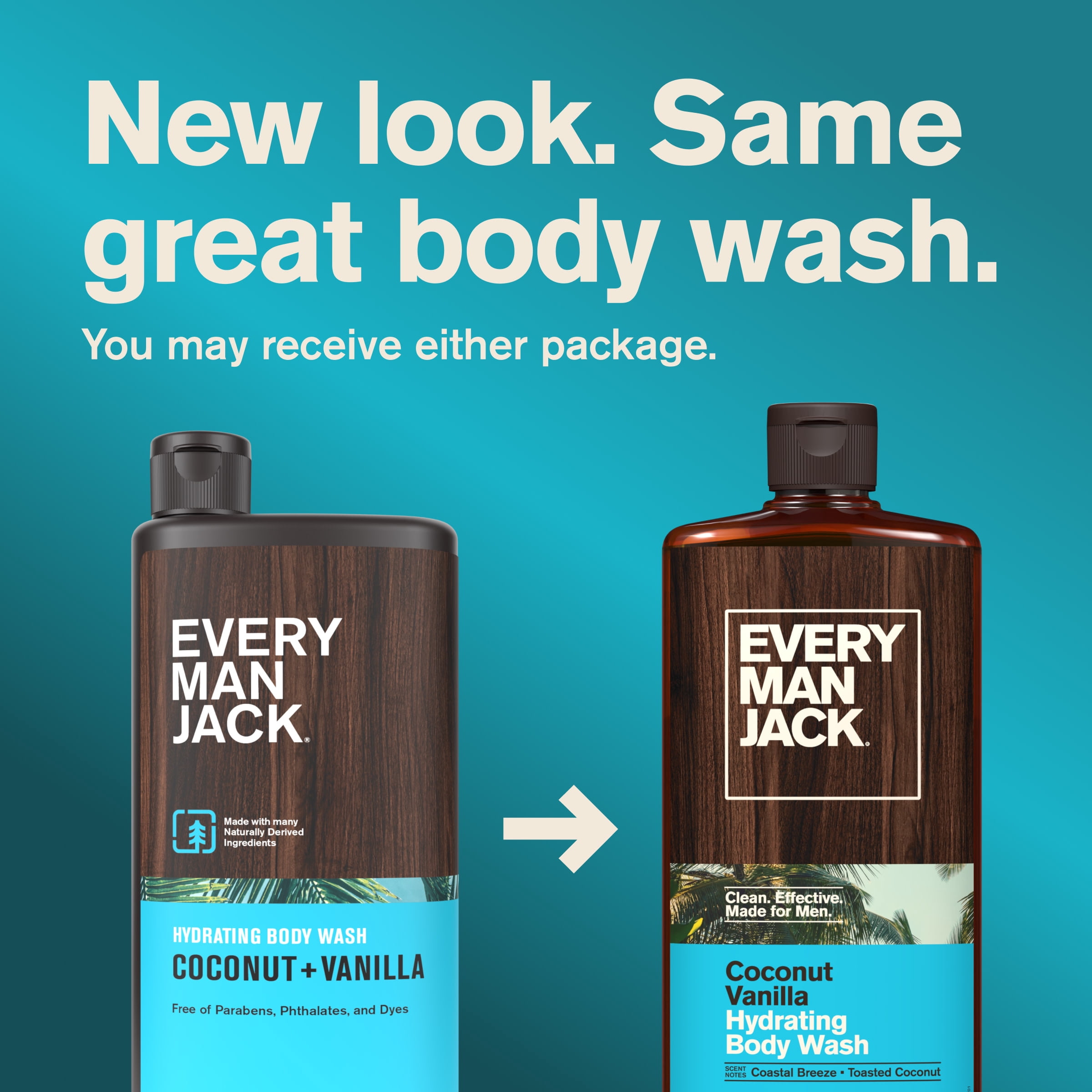 Every Man Jack Coconut Vanilla Hydrating Body Wash for Men, Naturally Derived, Tropical Coconut & Toasted Vanilla Bean Scent 16.9 fl. oz, 1 Count
