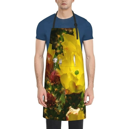 

Goofa Cactus Flowers Printed Waterproof Apron 33 Chef Aprons for Men Heavy Duty Chemical Work Apron Adjustable Bib Apron