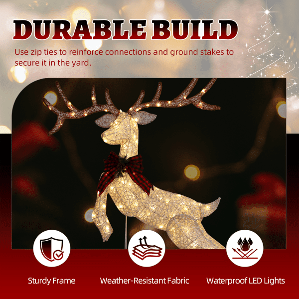 Alvantor 5 ft Lighted Jumping Reindeer Christmas Decoration, 100 Warm White LEDs, Indoor and Outdoor Display