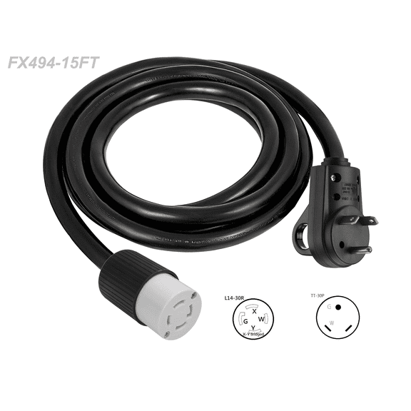 15 FT NEMA TT-30P to NEMA L14-30R Genset Power Cord