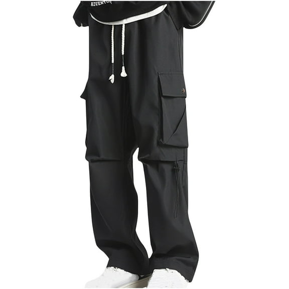 successthop Cargo pants for Mens and Big Mens Drawstring Elastic Waist Solid Hiking Pant with Pockets Outdoor Workwear