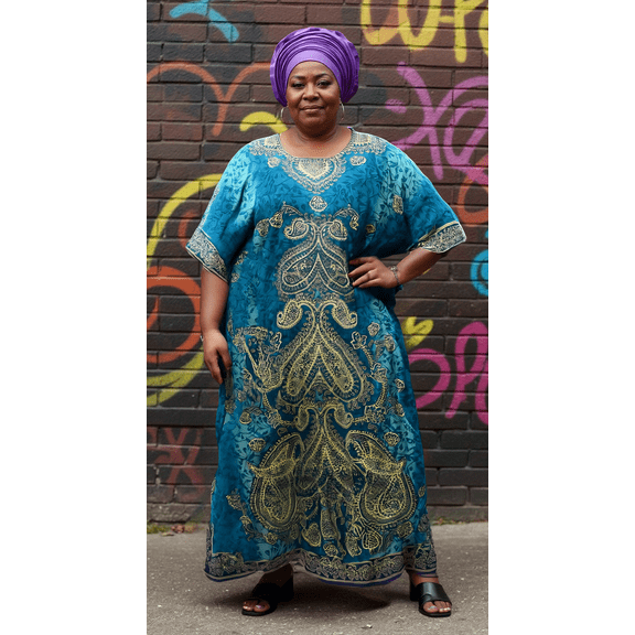 Women's Plus Size Polyester Kaftan Dresses for Women Casual Long Printed Caftan Wear Maxi Kimono Ladies Girls Caftans Online by Oussum