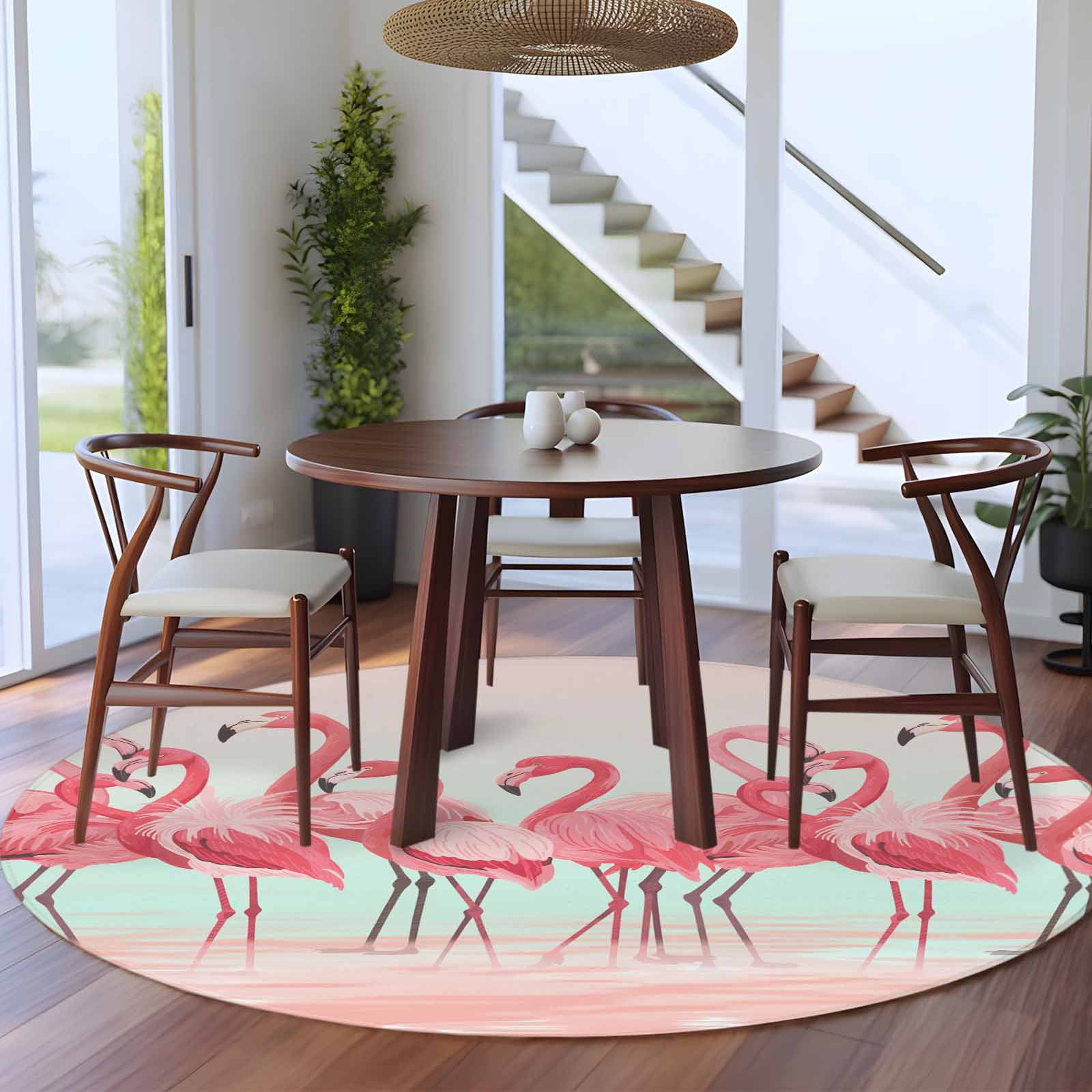Pink Flamingo Round Rugs 7ft, Summer Tropical Flamingo Hawaii Animals Non Slip Washable Rug Runner, Low Pile Indoor Floor Carpet Mat Bathroom Rugs for Living Room, Bedroom, Kids Room