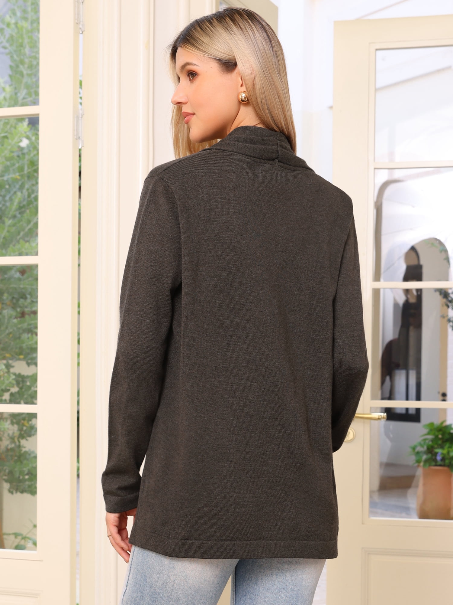 DARING DIVA Open Front Long Sleeve Lightweight Knit Cardigans XS Dark Brown