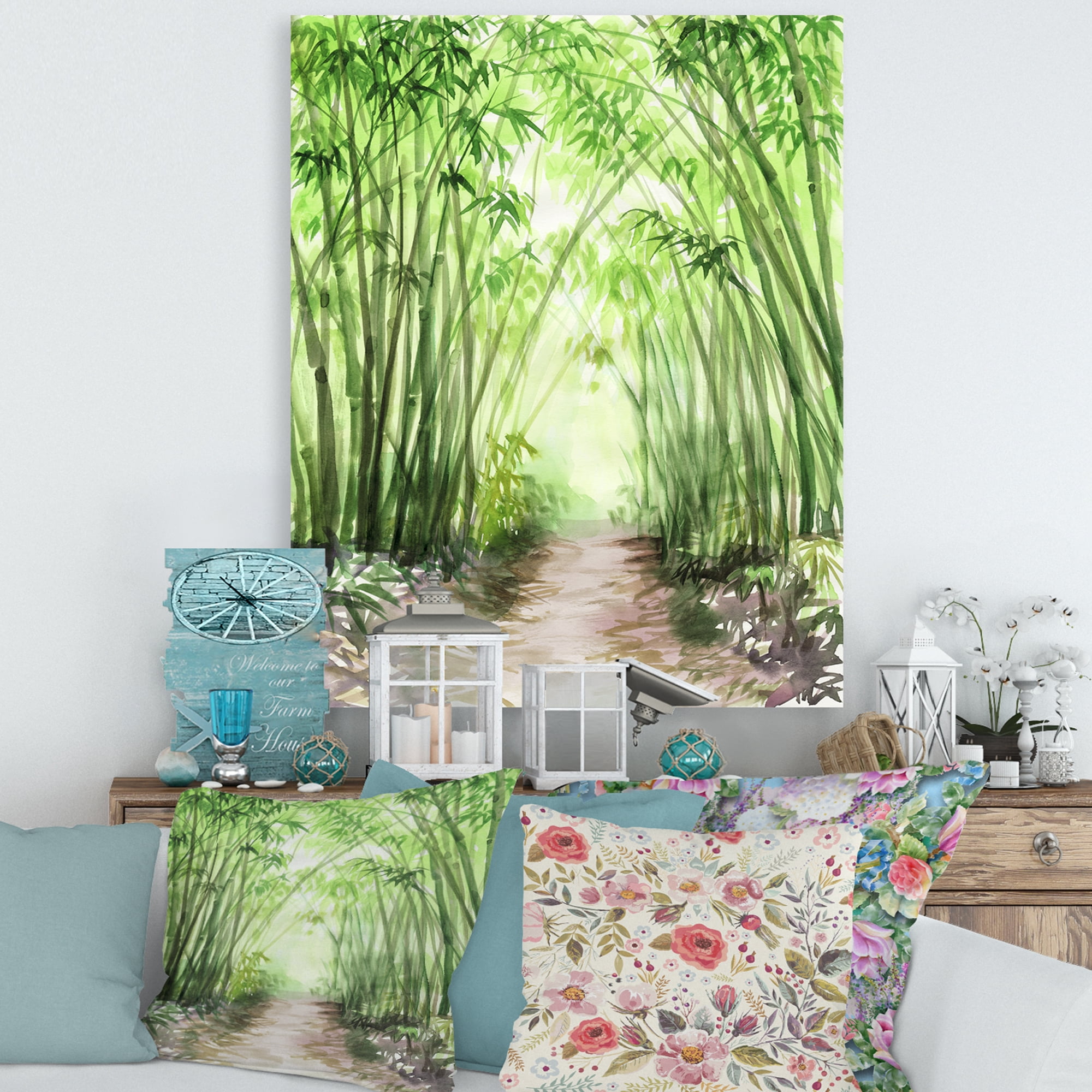 Designart ' Little Road Through Bamboo Forest ' Traditional Canvas Wall Art Print