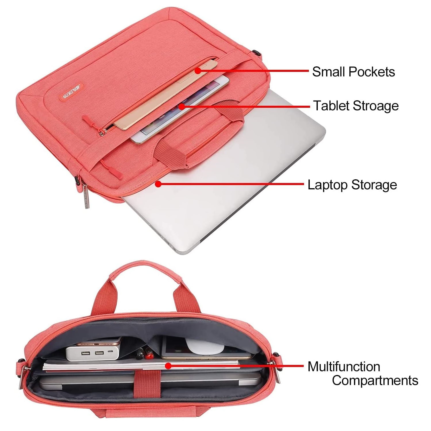 Mosiso Laptop Shoulder Bag for MacBook Pro 16 inch 2023-2019 M2 A2780 M1 A2485 Pro/Max A2141/Pro 15 A1398,15-15.6 inch Polyester Notebook Messenger Bag Briefcase Handbag, Living Coral