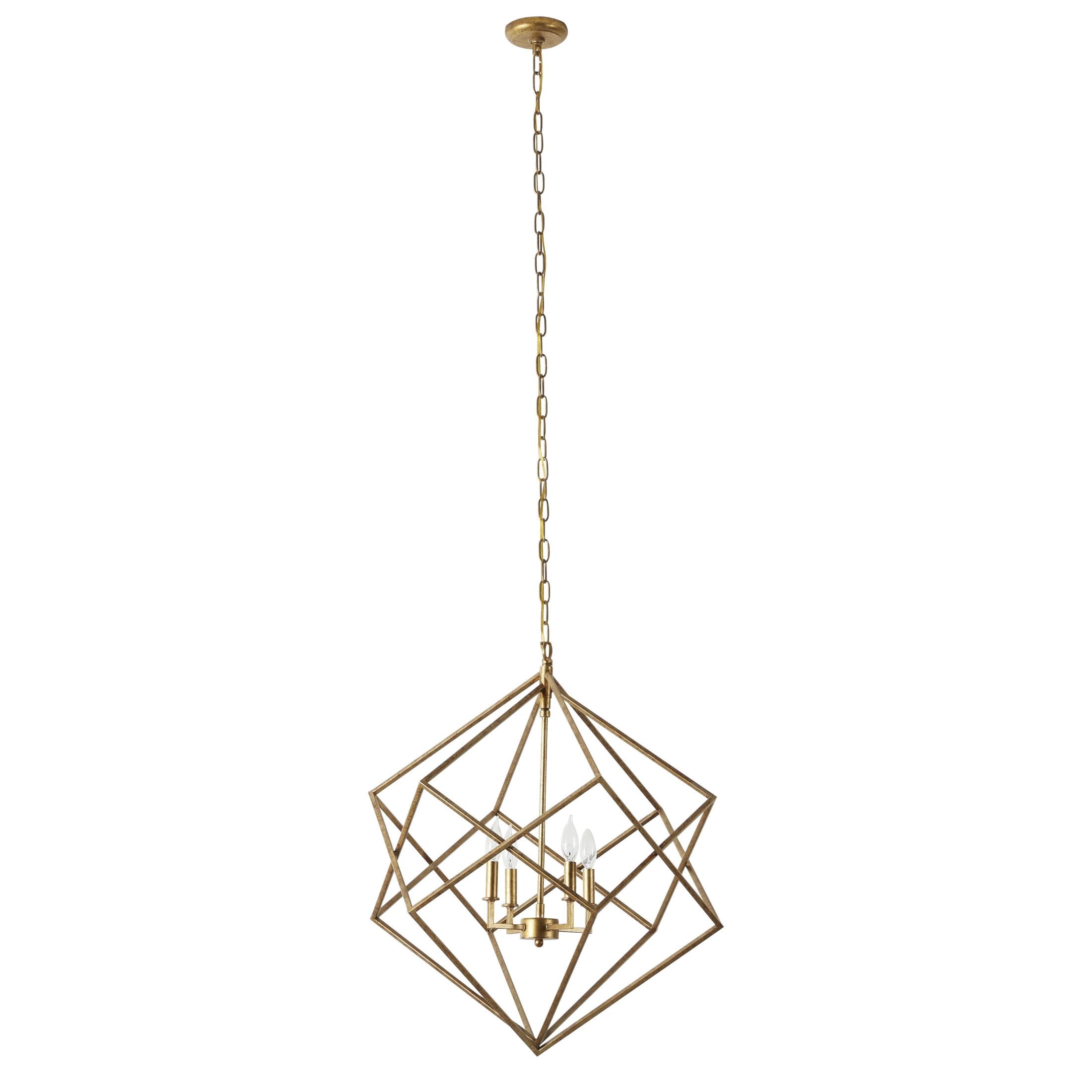 DecMode Modern Metal Gold Geometric Chandelier with Link Style Chain, 25"W x 30"H