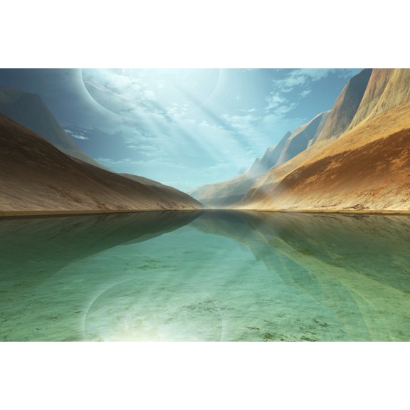 A beautiful river reflects light rays coming down from the sky Canvas Art - Corey FordStocktrek Images (18 x 12)