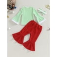 thumbnail image 3 of Infant Girls Christmas 3PCS Long Sleeve Heart Print Tops Solid Color Flared Pants Headband Sets, 3 of 8