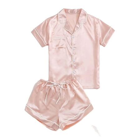 

Women s Satin Pajamas Short Sleeve Sleepwear 2Pcs Set
