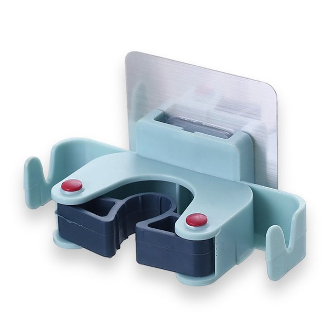 Mop escoba rack Montado en pared autoadhesivo sin brince sin talento para el hogar Baño de lavado Organizador de lavado con 2 ganchos azul claro AweSitey HA011955-04