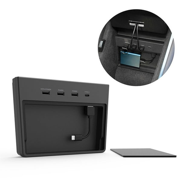 Convertidor de enchufe de salida de extensor USB de coche Hub de alimentación para Tesla modelo 3/Y accesorios de almacenamiento de memoria Hub USB de Versión antigua Soledad Almohadilla de carga Concentrador USB