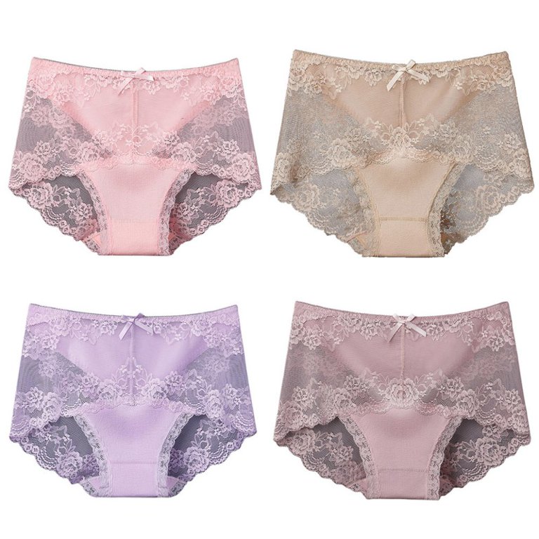 Feiona-Women's Lace Underwear Middle Waist Panties Traceless Lace Underwear  Lace Briefs Panties 