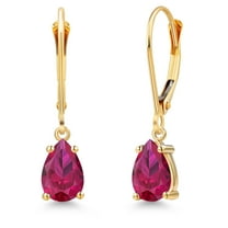 Gem Stone King 14K Yellow Gold Red Created Ruby Earrings for Women | 2.00 Cttw | Gemstone July Birthstone | Pear Shape 7X5MM