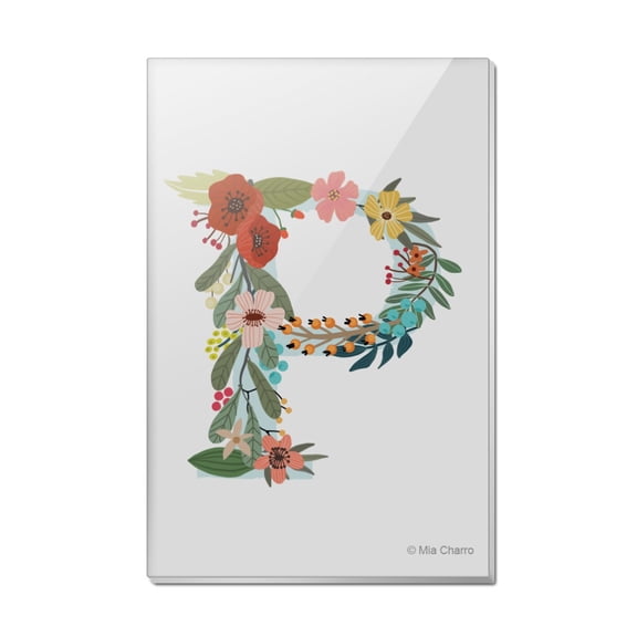 Letter P Floral Monogram Initial Rectangle Acrylic Fridge Refrigerator Magnet