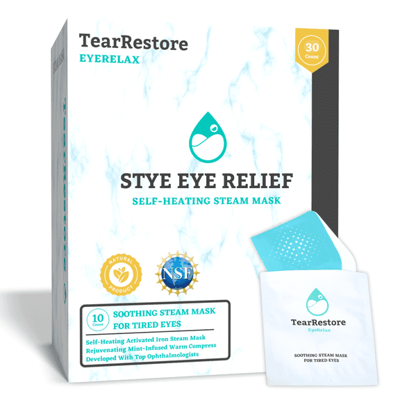 TearRestore Stye Eye Treatment | EyeRelax Heated Eye Mask, Mint-Infused Steam Warm Compress for Dry Eyes, Self-Heating Moist Heat Eye Compress, Blepharitis Treatment, Eye Mask for Dry Eyes (10 Count)