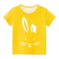 thumbnail image 4 of Zwiiyzr 2024 Toddler T-Shirt Bunny Face Doodle Easter Spring Time Flowers Great Gift Idea Easter Eggs Candy Basket Rabbit Cotton Tail Yellow-160, 4 of 5
