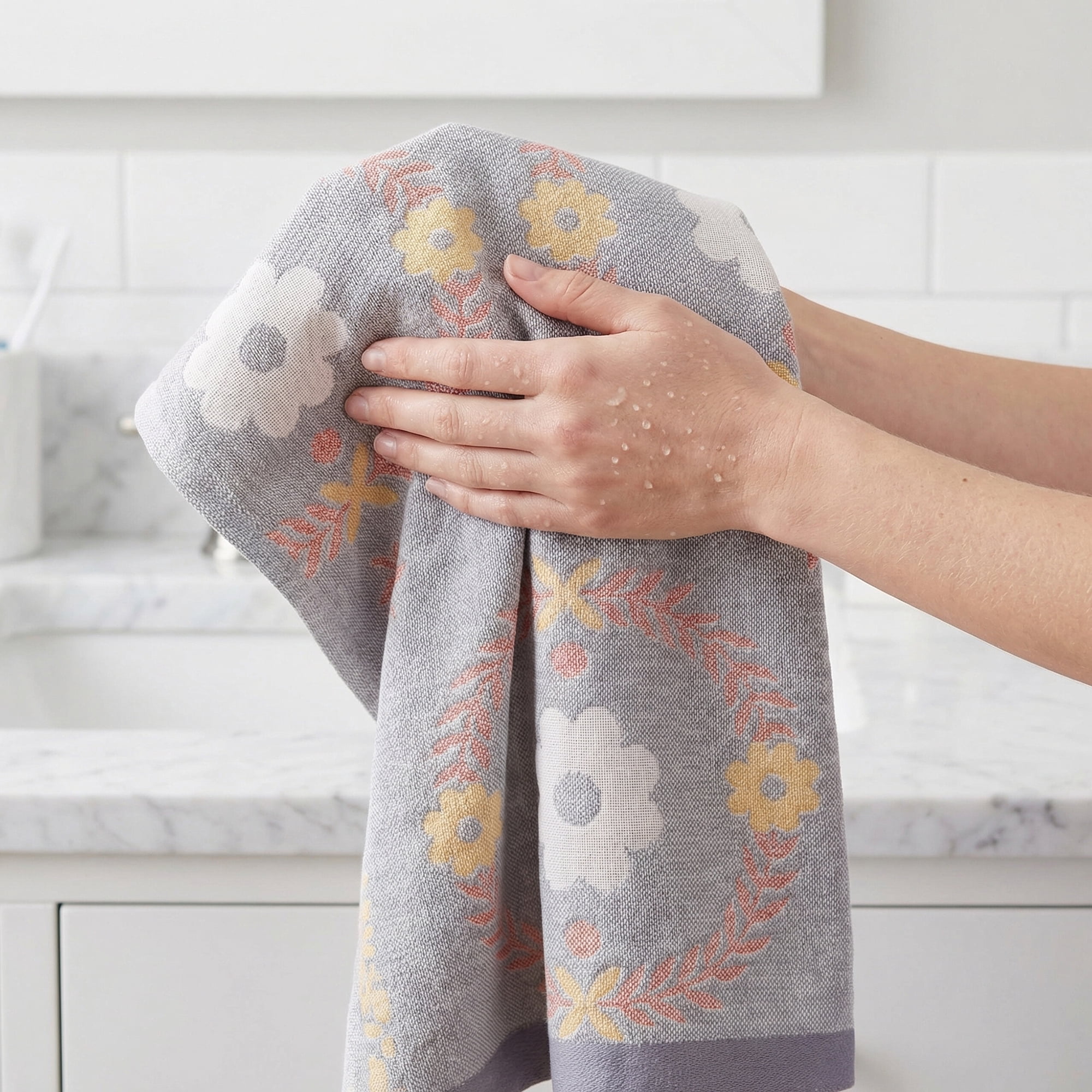 Unique Bargains 29 x 13 Inch Cotton Floral Jacquard Hand Towel Grey 1pc