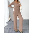 thumbnail image 3 of Women's 2 Piece Matching Lounge Sets Fall Fashion Outfits Henley Neck Sweater Top Wide Leg Pants Sweat Suits, 3 of 12