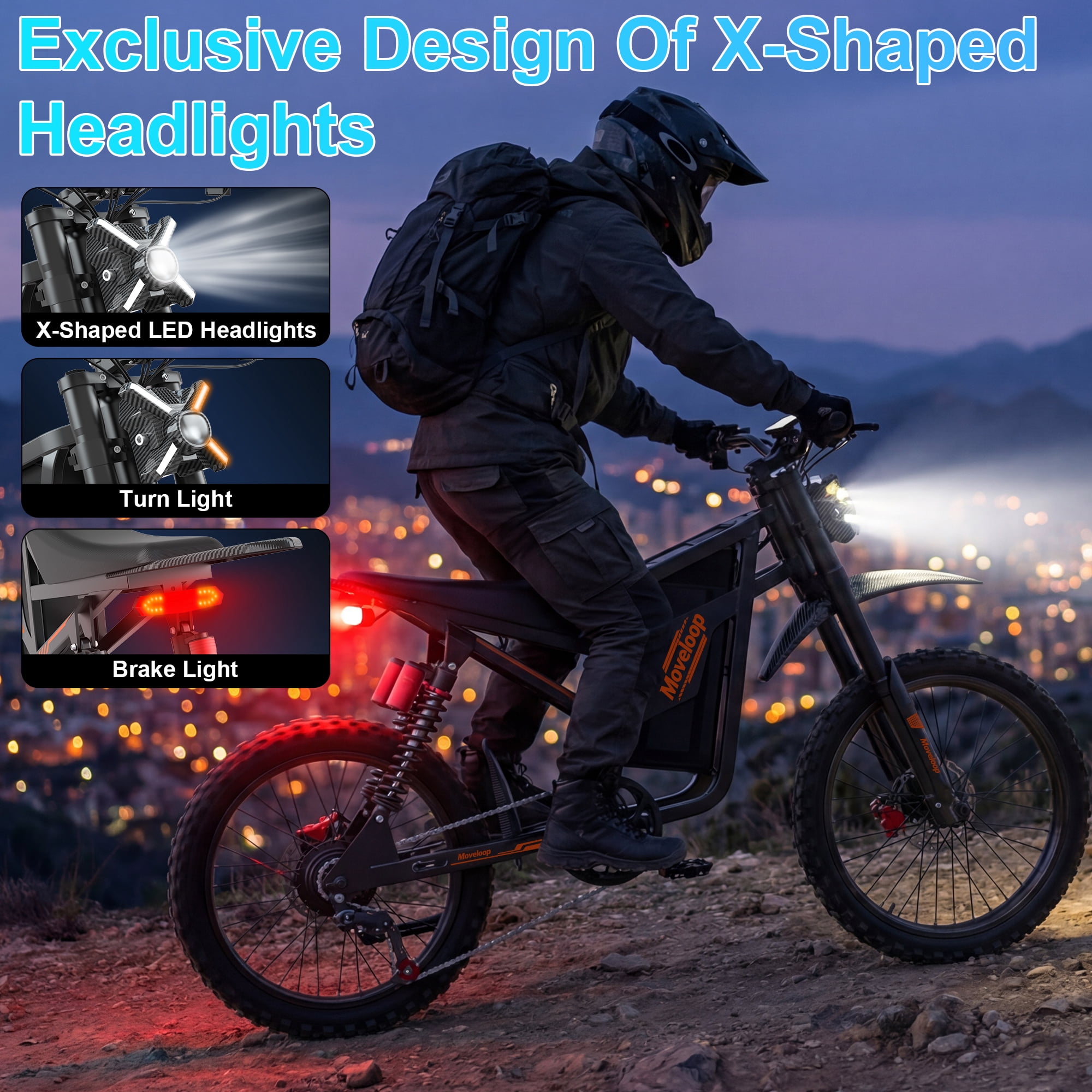 Moveloop Electric Bikes for Adults, 3000W Peak 35MPH Dirt Ebike, 48V 32AH Battery, 19" Off-Road Tire Electric Mountain Bike, UL2849, NFC Unlock
