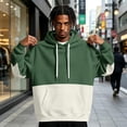 thumbnail image 2 of Men's Hoodie Drawstring Hooded Long Sleeve Color Block with Kangaroo Pocket Soft Touch Pullover Basic Top for Fall Winter Everyday Wear and Weekend Outings Army Green 2XL, 2 of 6
