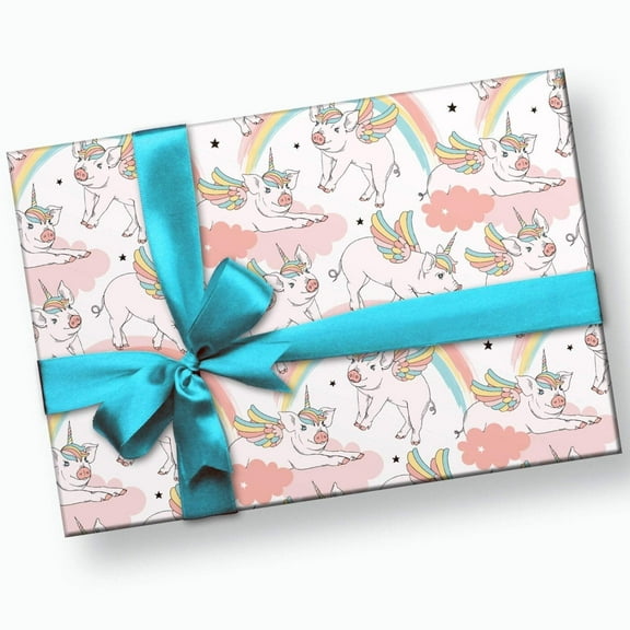 Rainbow Unicorn Pig Gift Wrap