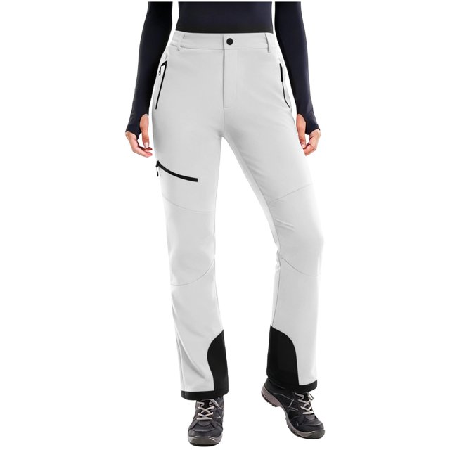 FAVIPT Pantalon de Ski Sport pour Femme avec Poche, Patchwork, Pantalon Imperméable d'Hiver Doublé en Molleton pour Planche à Neige et Randonnée, Blanc, TTG