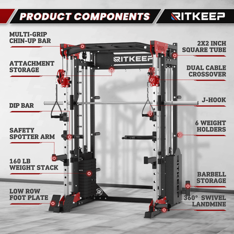 Ritkeep PMAX 5600 Pro Home Gym Smith Machine, 6-in-1 Squat Rack