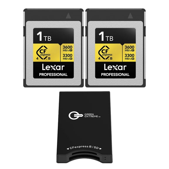 Lexar Gold Series Professional 1TB CFexpress Type-B Memory Card, 2-Pack, Bundle with USB-C Memory Card Reader