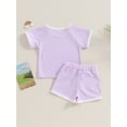 thumbnail image 5 of Elippeo Baby Tollder Girl Summer Set 6M 12M 18M 24M 3Y Round Neck Short Sleeve Contrast Trim Tops + Elastic Waist Shorts with Pocket 2 Piece Outfits, 5 of 10