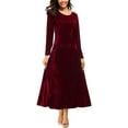 thumbnail image 1 of Robe en Velours pour Femmes Élégante, Col Rond Manches Longues Robe Noire Unie, 1 of 5